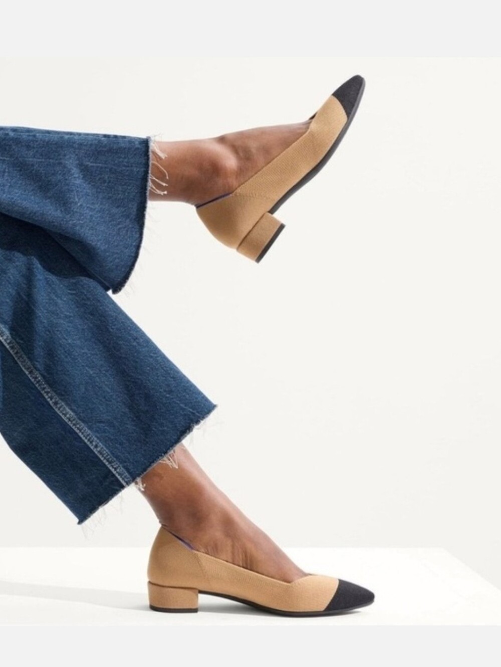 Rothy's The High Point Wrem Cap Toe Tan/Black Pumps